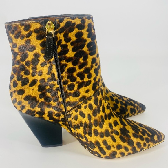 Tory Burch Leather Genuine Calf Hair Leopard Print Lila Pointed Toe Ankle Bootie - Picture 9 of 15